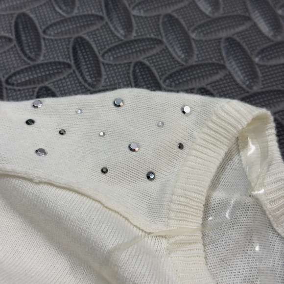 Bisou Bisou Michele Bohbot Sweater Women's XL Cream Studded Long Sleeve Pullover - Picture 6 of 8